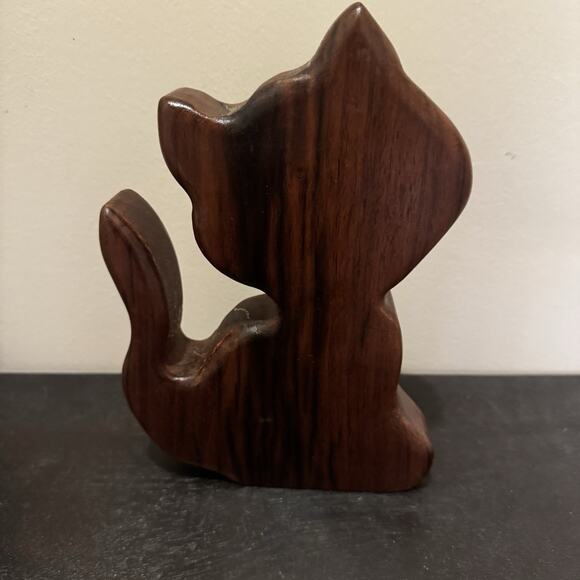 VTG MCM Wooden Cat Kitty Kitten 9" Hand Carved Artisan Cat Lady Minimalist Decor - Picture 15 of 16